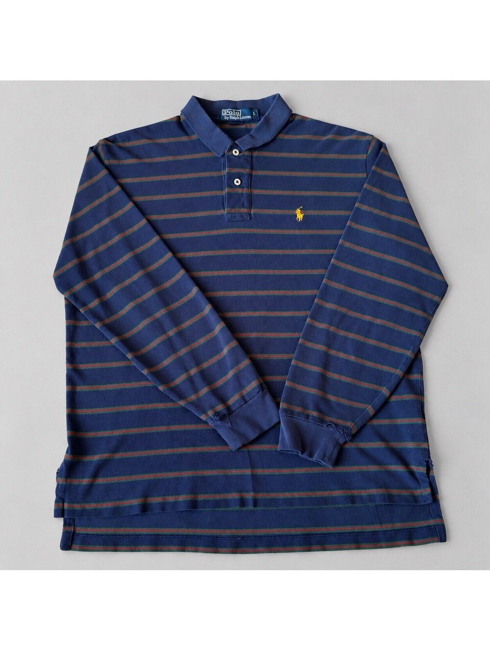 Vintage 90s Polo Ralph Lauren Long Sleeve Polo Shirt Mens L Striped Thrashed